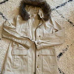 Cabi Khaki Fur Longline Coat